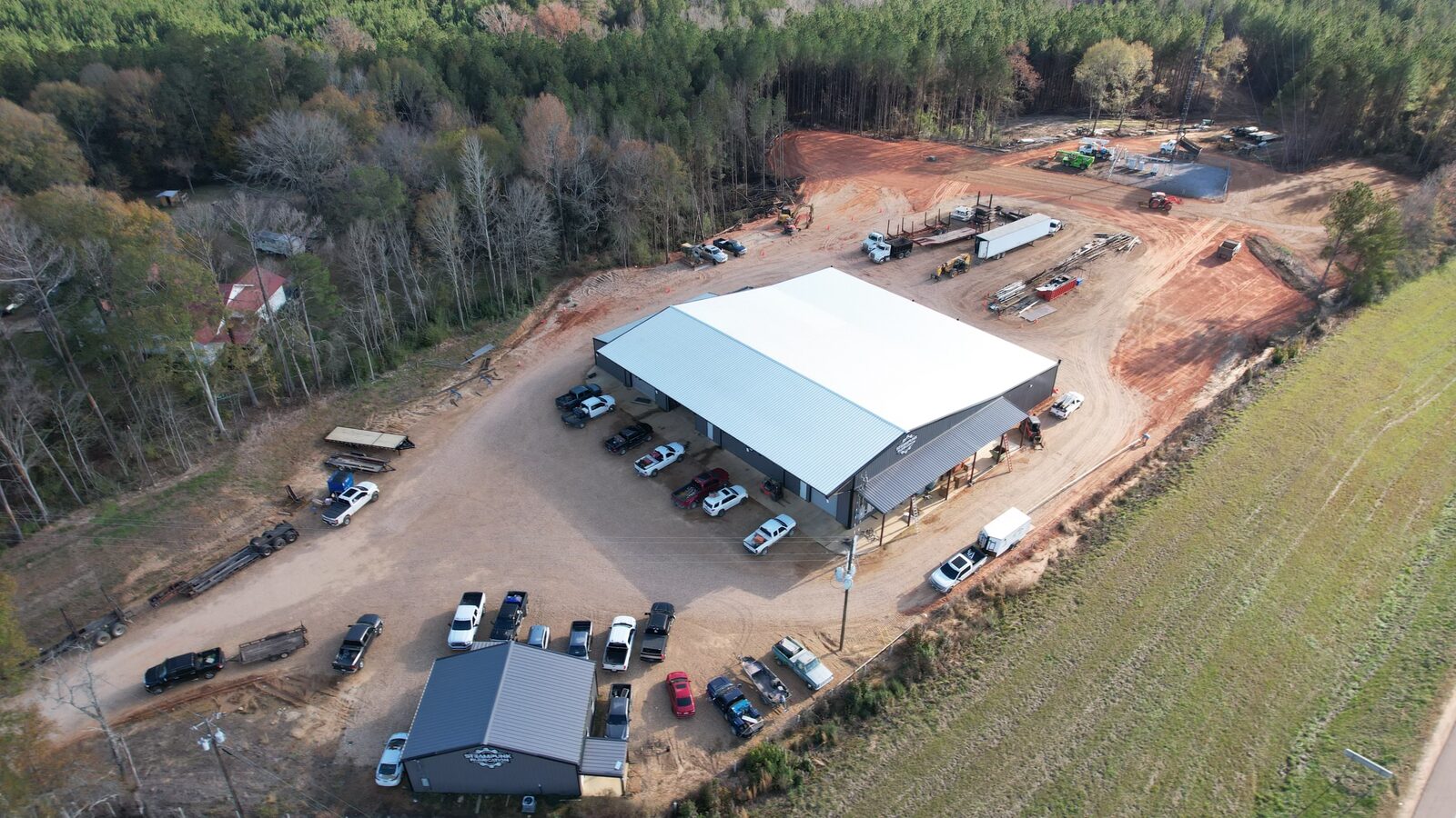Aerial view of the Steampunk Fabrication shop and first expansion
